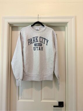 Champion Park City Utah Crewneck Sweatshirt - Light Gray with Navy Print